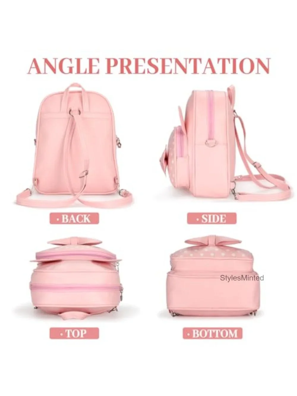 Mini Backpack for Women Girls Cute Bowknot Polka Dot Small Daypack Adjustable